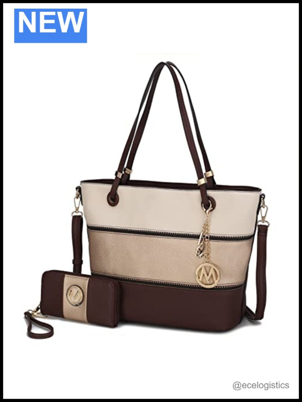 Vegan Leather Tote Bag & Wristlet Wallet Set, Top Handle Shoulder Handbag Purse